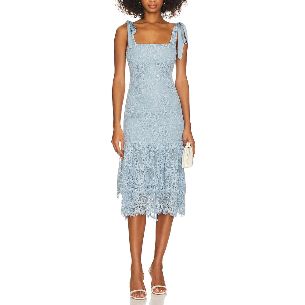 Lovers And Friends 'Day Keeper' Blue Polka Dot Chiffon Midi Dress Size XS